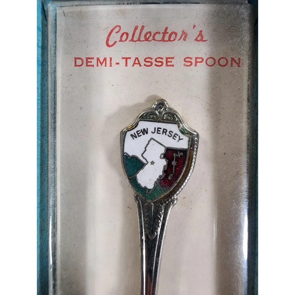 Vintage New Jersey Souvenir‎ Demi-Tasse Spoon Silver Tone Enamel Crest USA Made